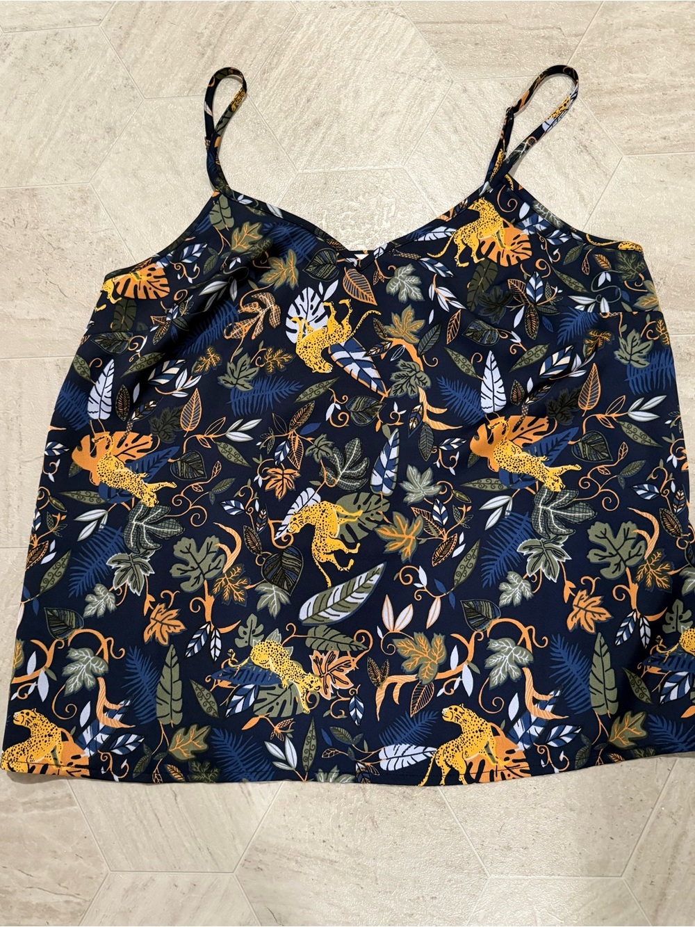 J. Crew Navy Tropical Leopard Print Cami